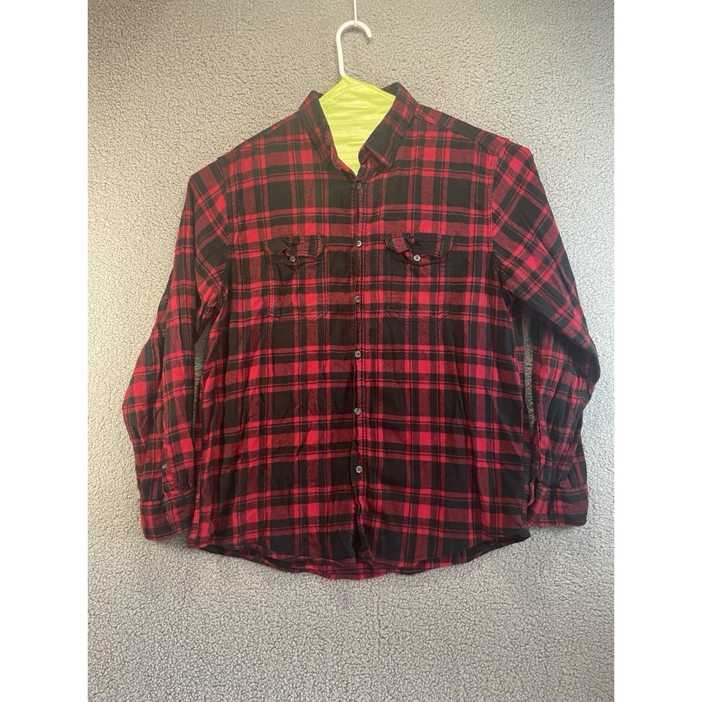 George Soft Fleece Long‎ Sleeve Shirt, Size XL Red and Black Plaid